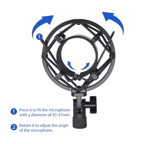 SUUNTOK Metal Shock Mount, Mic Clip Holder for Diameter 43-48mm Condenser Microphone, Anti-Vibration Suspension High Isolation Mic Stand