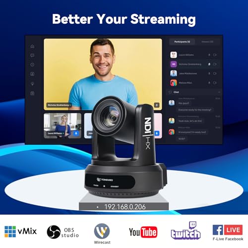 TONGVEO NDI PTZ Camera with AI Auto-Tracking: 20X Optical Zoom HDMI SDI USB PoE IP 1080P 60fps Video Camera for Live Streaming Conference Room Webcam for Church Worship, OBS - color: Midnight