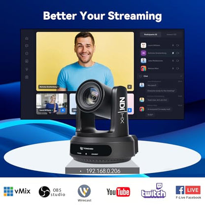 TONGVEO NDI PTZ Camera with AI Auto-Tracking: 20X Optical Zoom HDMI SDI USB PoE IP 1080P 60fps Video Camera for Live Streaming Conference Room Webcam for Church Worship, OBS - color: Midnight