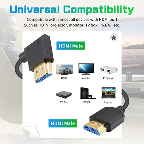 Duttek 8K Right Angle HDMI Cable 1FT-4FT, Coiled HDMI Cable 48Gbps, Extreme Thin HDMI Male to Male Coiled Cable Support Dynamic HDR, Has 8K@60Hz Resolution Backward Compatible 4K Ultra HD, 1080p, 3D - style: Right Angle HDMI Male to Male
