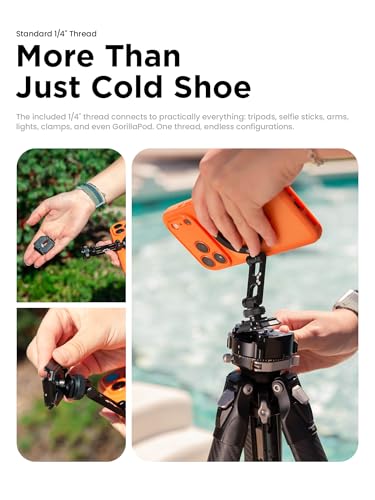 Joby Magnetic Cold Shoe Phone Mount with 1/4" Thread, 240° Adjustable Magnetic Phone Holder for iPhone, Over 12N Strong Magnet, Metal Build, Fits DSLR Camera Rig Vlog Video Recording