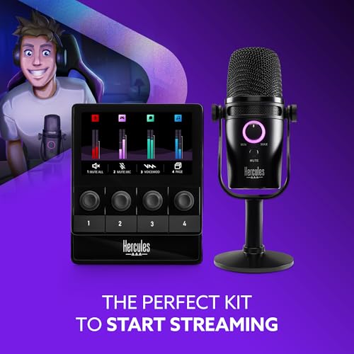 Hercules Stream Starter Kit, Includes Stream 100 and HUD-600 USB Microphone + 3 Months Voicemod Pro, Core Streaming apps pre-Integrated (OBS, Streamlabs), Compatible with PC Only - style: Starter Kit
