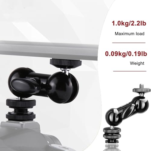 Mini Magic Arm Multi-Function Double Ball Head with 1/4" Screw and Cold Shoe Mount - for DSLR Cameras, Camcorders, LED Video Light, Camera Cage, Monitor, Microphone, Load up to 4.4lb/2kg