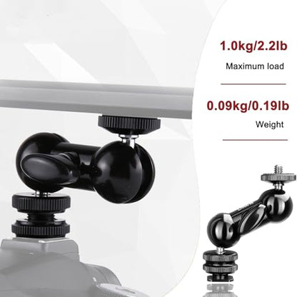 Mini Magic Arm Multi-Function Double Ball Head with 1/4" Screw and Cold Shoe Mount - for DSLR Cameras, Camcorders, LED Video Light, Camera Cage, Monitor, Microphone, Load up to 4.4lb/2kg