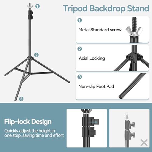 7x10 FT Photography Background Support System, Adjustable Photo Video Studio Backdop Stand Kit with 3 Polyster Background (Black, White, Green), Spring Clamps, Sandbags and Carry Bag - color: Green, Black, White