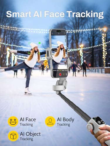 AOCHUAN Smartphone Gimbal Stabilizer for iPhone & Android, 3-Axis Phone Gimbal with Bluetooth Remote Control, Built-in 7.8” Extendable Rod, Face Tracking, Video Stabilizer – Smart V8 Kit White - color: White, size: V8 with RC