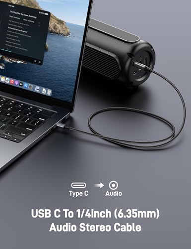USB C to 1/4 Inch TRS Stere Audio Cable 3.3FT, USB C to 1/4 inch TRS Male Cable Audio Jack Cord for Phones, Amplifier, Speaker, Headphone, Mixing Console (No Recording Support) - size: 3.3FT