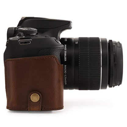 MegaGear MG1608 Ever Ready Leather Camera Case compatible with Canon EOS Rebel T7 (18-55mm), 2000D (18-55mm) - Dark Brown - color: Dark Brown