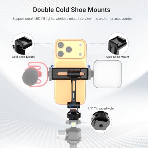NEEWER Universal Cell Phone Stand Holder with Cold Shoe, 1/4" Thread, 360° Swivel, 180° Tilt, 3 Axis Tripod Mount Adapter Compatible with iPhone Android Samsung Camera Cage Top Handle, PA154