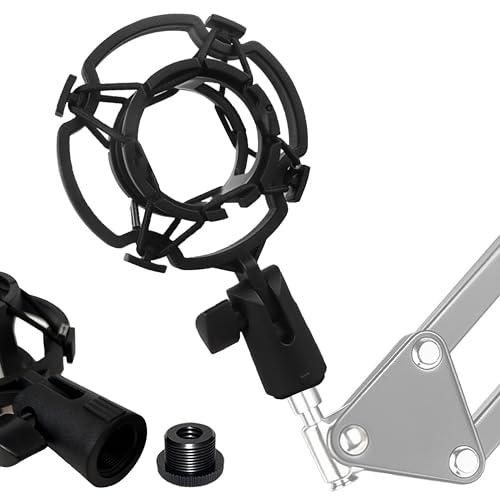 Microphone Shock Mount 1 PACK, Mic Holder Clip for 43-48mm/1.69~1.9in Diameter Condenser Microphone, 3/8 or M16 Internal Thread, with 5/8" Male to 3/8" Female Screw Adapter, Easy to Use (Black) - size: 1 Pack