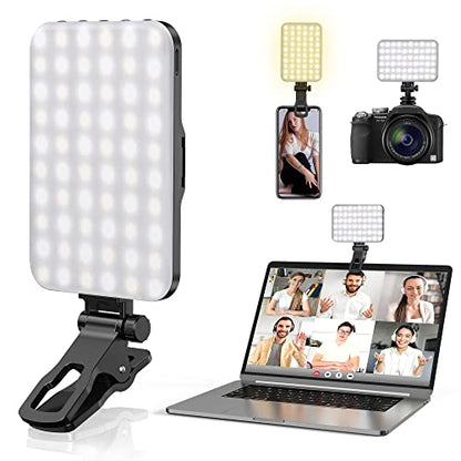 Anautin 60 LED 2200mAh Rechargeable Selfie Light, 7 Modes, 10-Level Brightness, Portable Clip on Light for Phone/Tablet/Laptop, Zoom Call Vlog Makeup TikTok Video Fill Light