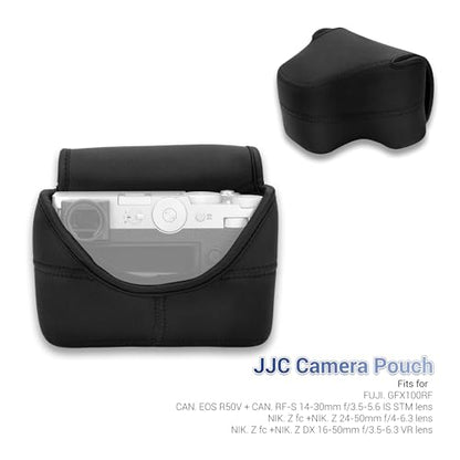 JJC Soft Neoprene Camera Case Pouch Bag for Fuji Fujifilm GFX100RF GFX 100RF with/without Original Lens Hood, GFX 100 RF Protective Storage with Inner Lanyard & Touch-Fastening Flap (NOT Fits GFX100) - size: for Fujifilm GFX100RF