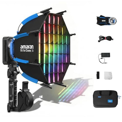Amaran Ray 120c RGB LED Monolight, 120W Full Color COB Video Light with Octa Dome 30 Softbox for Travel, USB-C PD Power, IP54, OmniColor Engine, 2,300K-10,000K, App/NFC Control, Bowens Mount - color: Ray 120c