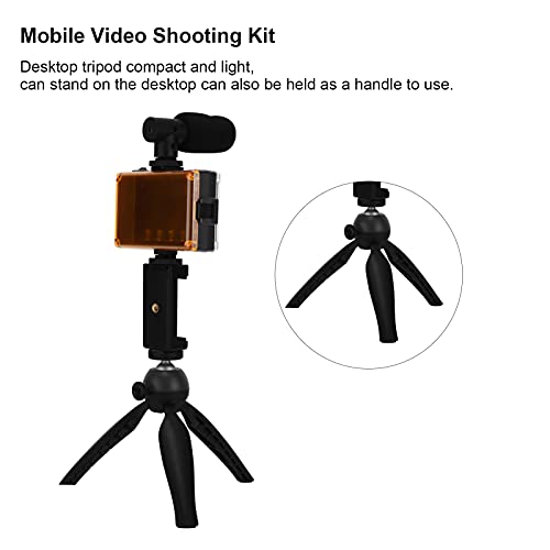 Portable Live Video Kit Mobile Phone Photography Set with Fill Light Microphone Tripod Phone Holder for Vloggers Content Creators (Black) - color: Black