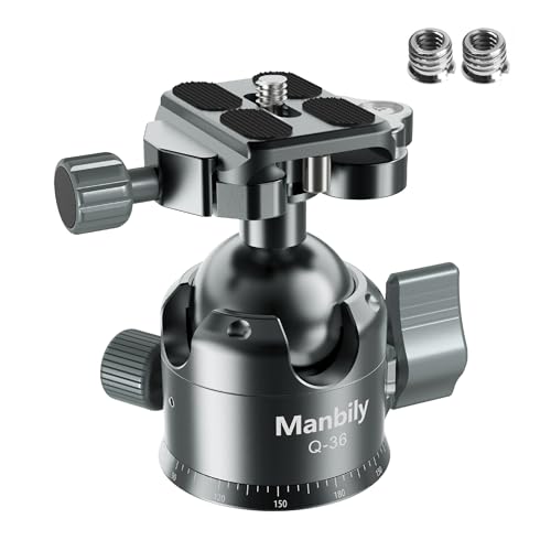 Manbily Low Profile Camera Tripod Ball Head, 36mm CNC Aluminum 360° Panorama Ball Head with Dual U-Shaped Slots for Tripod Monopod Slider DSLR Camera Camcorder, Max Load 33lbs/15kg
