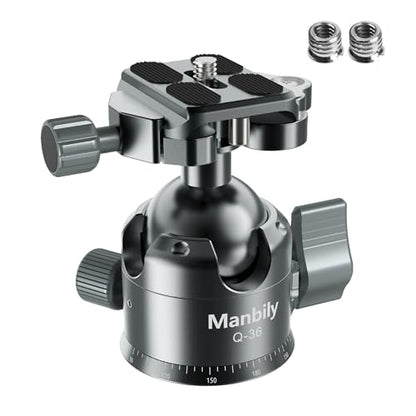 Manbily Low Profile Camera Tripod Ball Head, 36mm CNC Aluminum 360° Panorama Ball Head with Dual U-Shaped Slots for Tripod Monopod Slider DSLR Camera Camcorder, Max Load 33lbs/15kg