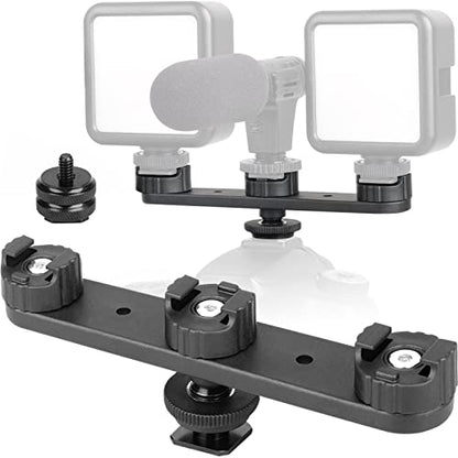 ChromLives Triple Cold Shoe Extension Mount Hot Shoe Base Adapter Extension Bar Bracket with 1/4 Screw for Tripod/Microphone/LED Light Compatible with Canon Sony Cameras… - color: Black