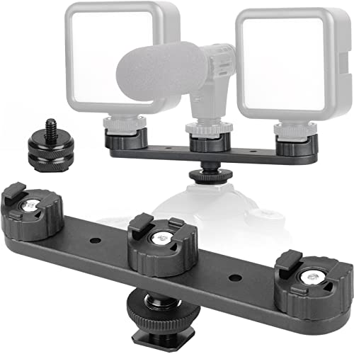 ChromLives Triple Cold Shoe Extension Mount Hot Shoe Base Adapter Extension Bar Bracket with 1/4 Screw for Tripod/Microphone/LED Light Compatible with Canon Sony Cameras… - color: Black