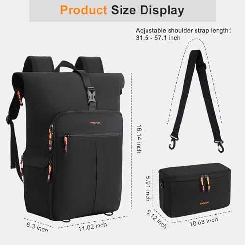 MOSISO Camera Backpack with Camera Bag Insert, Photography Backpack with Expandable Roll Top Compartment, Soft Camera Padded Bag Insert with Rain Cover&Shoulder Straps for Canon/Nikon/Sony, Black