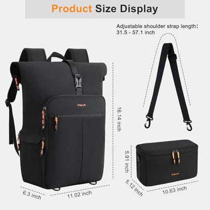 MOSISO Camera Backpack with Camera Bag Insert, Photography Backpack with Expandable Roll Top Compartment, Soft Camera Padded Bag Insert with Rain Cover&Shoulder Straps for Canon/Nikon/Sony, Black