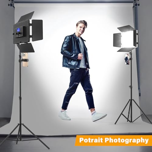 Unicucp 2 Pack Led Video Light Panel Light with Barndoor, 8000mAh Rechargeable Camera Light with 79'' Stand, Photo Studio Lighting kit for Video Recording Live Streaming Outdoor Indoor Photography