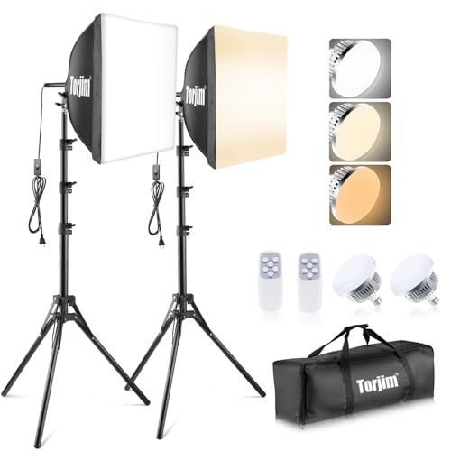 Torjim Softbox Photography Lighting Kit, 16'' x 16'' Professional Softbox Lighting Kit with 85W 3000-7500K LED Bulbs, Studio Lights for Photography/Video Recording/Live Streaming/Portraits Shooting - size: 16in - 3 Color