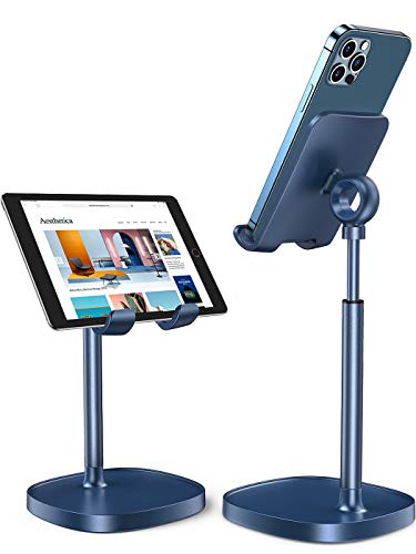 LISEN Cell Phone Stand,Angle Height Adjustable Stable Cell Phone Stand for Desk,Sturdy Aluminum Metal Phone Holder (Blue) - color: Blue