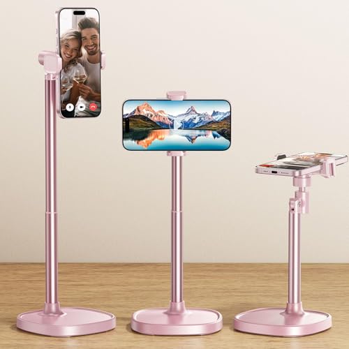 DIMONCOAT Cell Phone Stand for Desk, Stocking Stuffers Gifts for Teens Girls Boys Adults，Phone Holder Angle Height Adjustable, Aluminum Alloy Universal iPhone Stand for iPhone 17 16 15 Pro Max -Pink - color: PINK - 6X STABLE WEIGHTED BASE, size: For 4-7 I