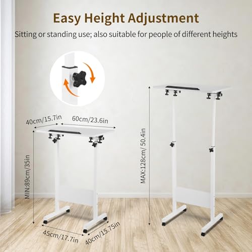 Mobile Podium, Adjustable Standing Desk with Caster Wheels, Adjustable Height 360° Swivel Desktop, Versatile Podium Laptop Desk Stand Up Desk Easel Presentation Lectern (White) - color: White