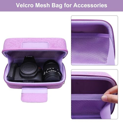 LTGEM Camera Case for Canon EOS Rebel T7 / R50 / R100 / R50 V / T6 / R8 / R10 / RP / SL3 / R5 / T100 DSLR SLR Camera and 18-55mm/18-45mm Lens with Shoulder Strap, Purple - color: Purple