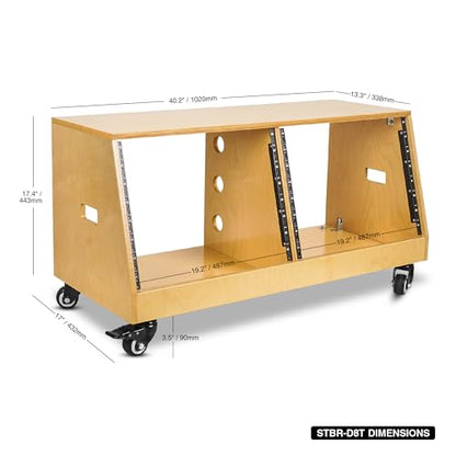 Sound Town DIY 2 x 8U Slanted Studio Rack with Solid Baltic Birch Plywood, Casters, Golden Oak for Recording Room, Home Studio (SDRK-D8T) - size: 2 x 8U, Golden Oak