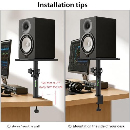 Pair of Desktop Speaker Stands Clamp-on Studio Monitor Stands Height Adjustable 9"-14" Desk Mount Speaker Riser Speaker Stands Home Audio - size: Basic