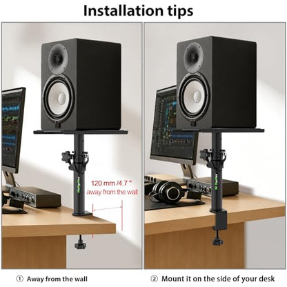 Pair of Desktop Speaker Stands Clamp-on Studio Monitor Stands Height Adjustable 9"-14" Desk Mount Speaker Riser Speaker Stands Home Audio - size: Basic