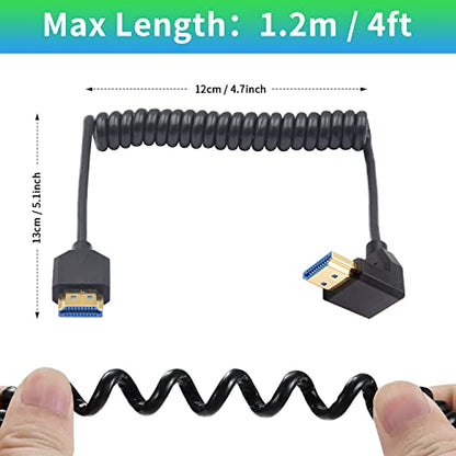 Duttek 90 Degree HDMI Coiled Cable 8K, Extreme Thin Down Angled HDMI Male to Male Coiled Cable, Short HDMI Cable High Speed 48Gbps Support 8K@60Hz 4K@120 for TV/Xbox /PS4 /PS5 4FT/1.2M - style: Down Angle HDMI Male to Male