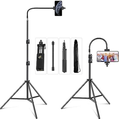 Cell Phone Tripod 27inch to 80inch Adjustable Phone Video Stand for iPhone & Camera Video Recording Vlogging/Streaming/Photography Rotatable Live Video Stand Compatible Mobile Phones