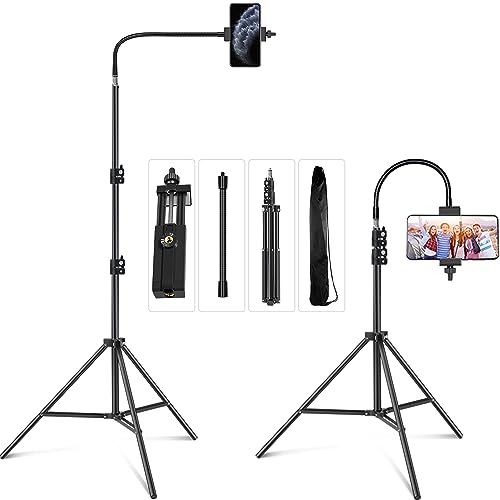 Cell Phone Tripod 27inch to 80inch Adjustable Phone Video Stand for iPhone & Camera Video Recording Vlogging/Streaming/Photography Rotatable Live Video Stand Compatible Mobile Phones