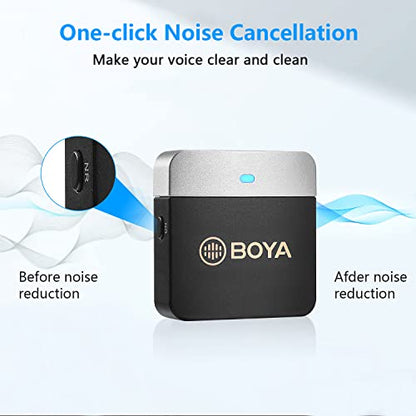 BOYA Wireless Lavalier Microphone 2.4GHz Duan Channel Wireless Micrrophone System with Transmitter and 1 Receiver for Camera iPhone Android Phone Video Recording YouTube Vlog Live Streaming (BY-M1V3) - size: BY-M1V3