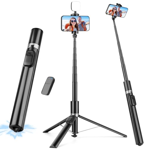 VICTIV 68" Phone Tripod, Auto Open iPhone Tripod with Remote and Fill Light | Extendable Selfie Stick Tripod for iPhone Android, Cell Phone Stand for Video Recording, Selfies, Vlogging, Live Streaming - color: Black