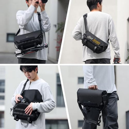 ULANZI BC08 Sling Camera Case with Tripod Holder, Small Compact Camera Tactical Shoulder Bags for DSLR/SLR/Mirrorless Cameras, Water-Resistant Crossbody Bag Women Men, Black - size: 9L