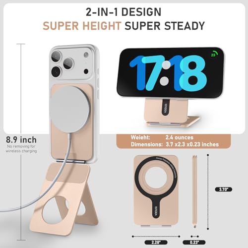 IST IDEA for Magsafe Tripod, Tripod for iPhone Lightweight Aluminum Alloy & Angle Adjustment & Strong Magnets iPhone Tripod Stand Compatible with 17/16/15/14/13/12 (Included Metal Ring) - color: Desert Gold