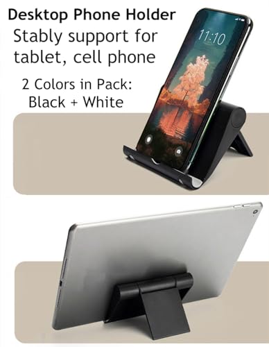 Adjustable Foldable Cell Phone Stand for Desk, Compatible with Most Smartphones and Tablets, Fits Devices up to 10 Pounds - color: Black+White