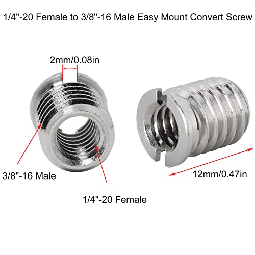 Threaded Screw Adapter LUORNG 6PCS 1/4"-20 Female to 3/8"-16 Male Easy Mount Convert Screw Adapter for DSLR Tripod Monopod, 1/4 inch to 3/8 inch Tripod Thread Adapter