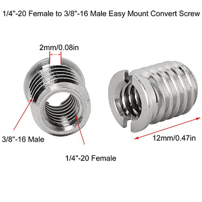 Threaded Screw Adapter LUORNG 6PCS 1/4"-20 Female to 3/8"-16 Male Easy Mount Convert Screw Adapter for DSLR Tripod Monopod, 1/4 inch to 3/8 inch Tripod Thread Adapter