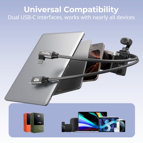 SMALLRIG USB4 40Gbps USB-C Cable, 240W PD 3.1 Fast Charging, 8K@60Hz Video, 100cm/39.4in Straight to Angled Connectors with Cable Tie, for MacBook Pro, for iPad Pro, for iPhone 17/16/15 Series - 5732 - size: 100cm/39.4in, style: Straight to Angled