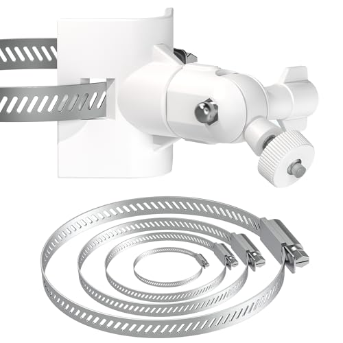 Universal Adjustable Stainless Mount Bracket Outdoor Security Camera 360 Degree hoop Hose Clamp Pipe Poles Mount No-drill holes Compatible with Reolink/Nest/Arlo/Eufy/Wyze and other camera (White) - color: White