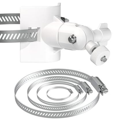 Universal Adjustable Stainless Mount Bracket Outdoor Security Camera 360 Degree hoop Hose Clamp Pipe Poles Mount No-drill holes Compatible with Reolink/Nest/Arlo/Eufy/Wyze and other camera (White) - color: White