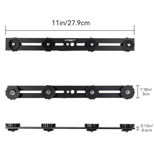 UTEBIT Long Dual Speedlite Tripod Mount Bracket Extension Bar 11 inch Tripod Mount with 1/4“ Hot Shoe , Straight Flash Mount 1/4-3/8 Thread Hole Flash Bracket for LED Light,DSLR Camera,Tripod