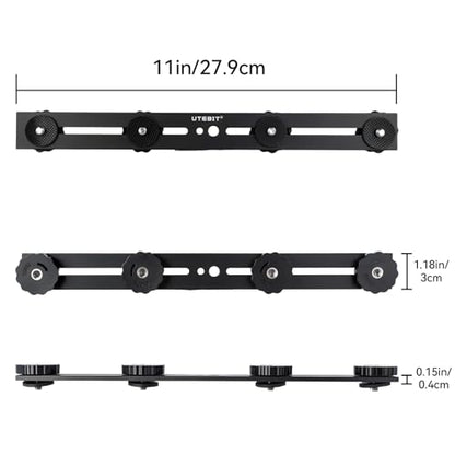 UTEBIT Long Dual Speedlite Tripod Mount Bracket Extension Bar 11 inch Tripod Mount with 1/4“ Hot Shoe , Straight Flash Mount 1/4-3/8 Thread Hole Flash Bracket for LED Light,DSLR Camera,Tripod