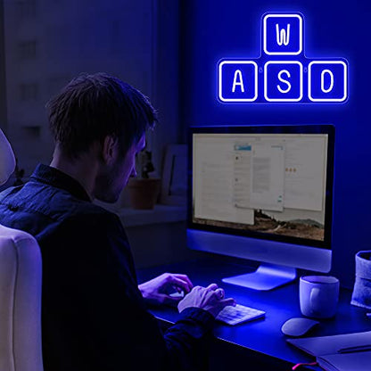 Lumoonosity WASD Neon Sign - USB Powered Blue Keyboard Neon Lights - WASD Keycaps Led Sign with On/Off Switch for Wall, Bedroom, Game Room Decor - Cool WASD Keys' Gaming Lights for Gamers, Streamers - style: WASD BLUE