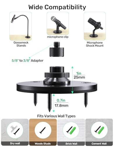 Mic Podium Flange Mounts with Pad, 5/8" Thread Microphone Gooseneck Table Stand, Sturdy Metal Wall Mountable Mic Flange Mount Bracket, Ideal for Podium Mic Stand and Various Settings, Black - size: 1 PC